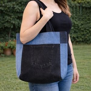 Denim patchwork tote bag